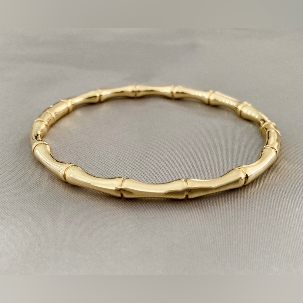 Stainless Steel Gold Bamboo Bangle Side Hinge